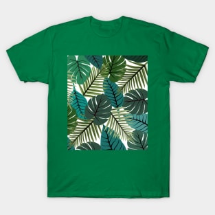 Tropical Leaves Pattern in Green T-Shirt